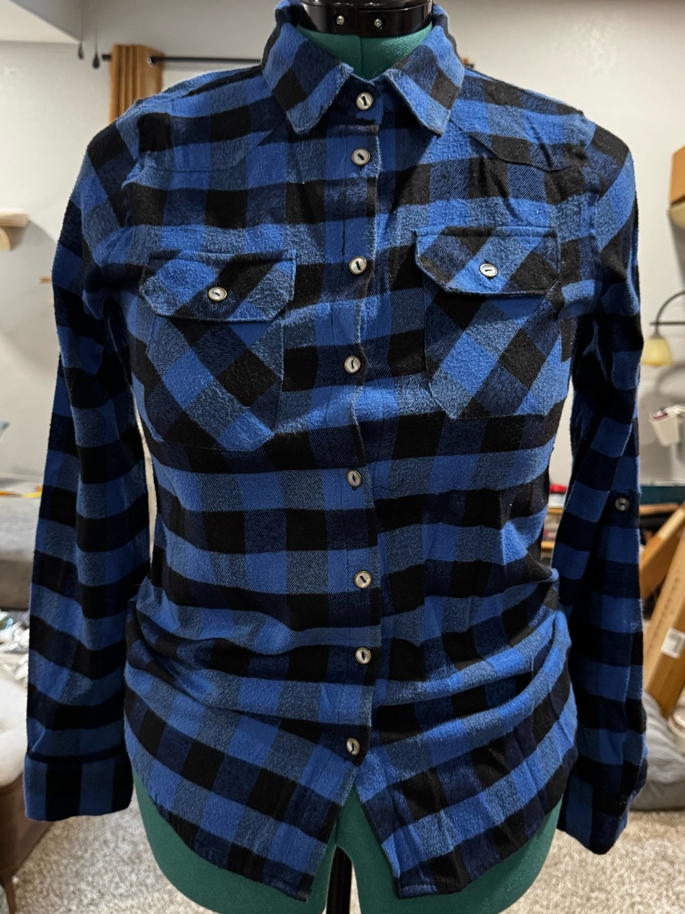 Blue & Black Plaid Flannel Shirt - Casual Button-Up